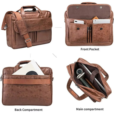 Men's 15.6 Inch Laptop Crossbody Bag PU Leather Shoulder Backpack Suitable for Business, Casual and Travel Use