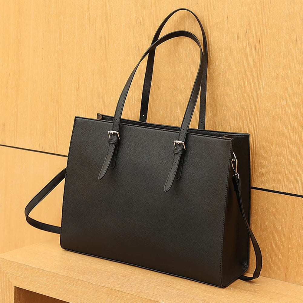 Ladies 15.6 Inch Notebook Tote Bag PU Leather Laptop Multi pocket Large Capacity Waterproof Women Business Travel Handbag