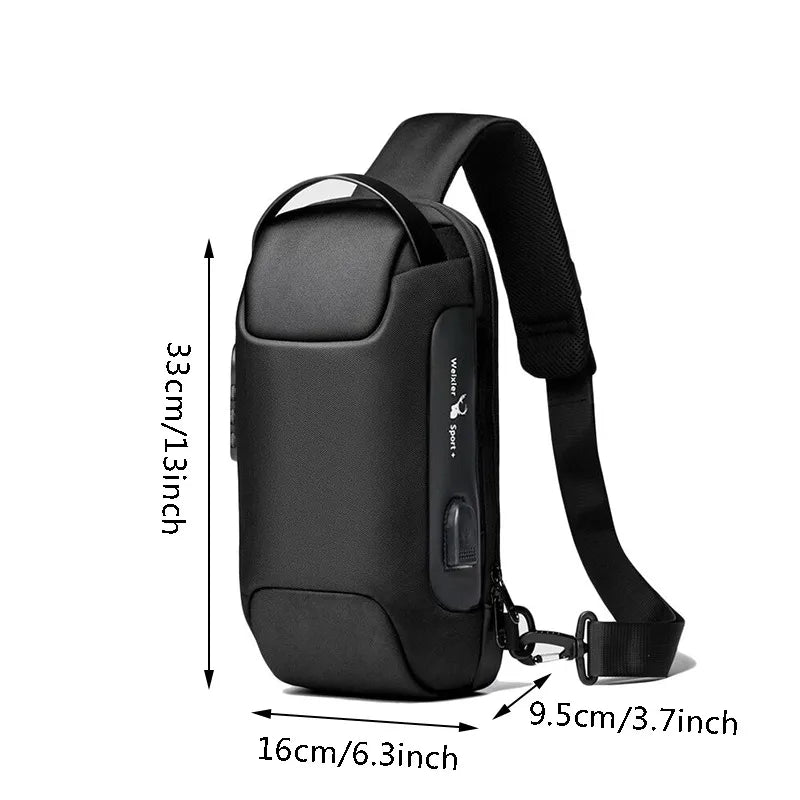 MEN'S USB Crossbody Bag Anti-Theft Shoulder Bags Waterproof Multifunction Short Travel Messenger Chest Pack