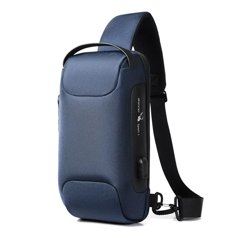 MEN'S USB Crossbody Bag Anti-Theft Shoulder Bags Waterproof Multifunction Short Travel Messenger Chest Pack