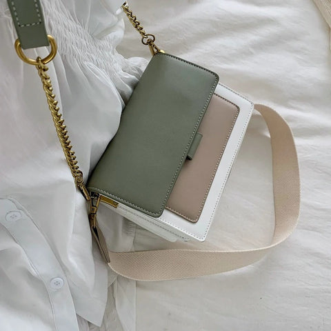 Crossbody Bag - Shoulder Flap Bag with Contrast Color