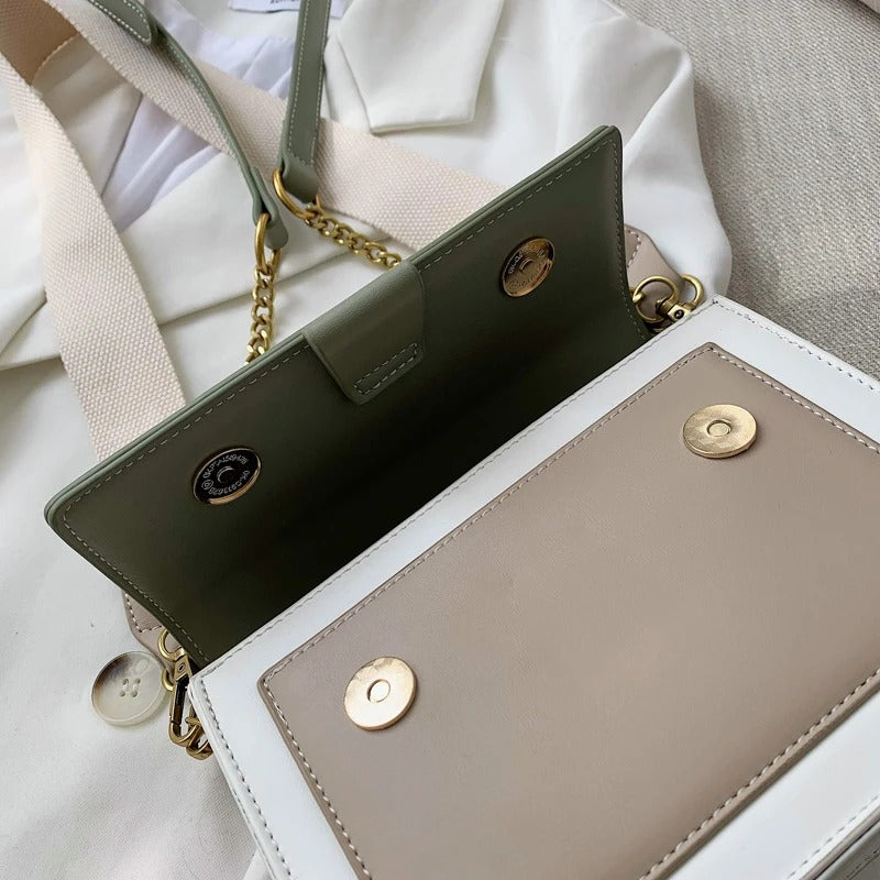 Crossbody Bag - Shoulder Flap Bag with Contrast Color