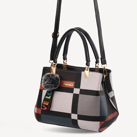 Top Handle Handbag - Tote Bag with Fluffy Bag Charm