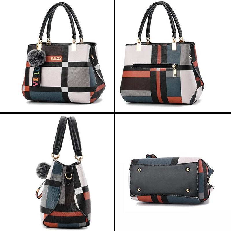Top Handle Handbag - Tote Bag with Fluffy Bag Charm