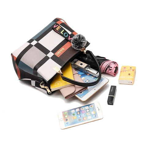 Top Handle Handbag - Tote Bag with Fluffy Bag Charm