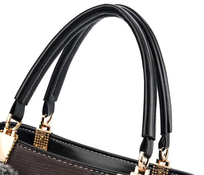 Top Handle Handbag - Tote Bag with Fluffy Bag Charm