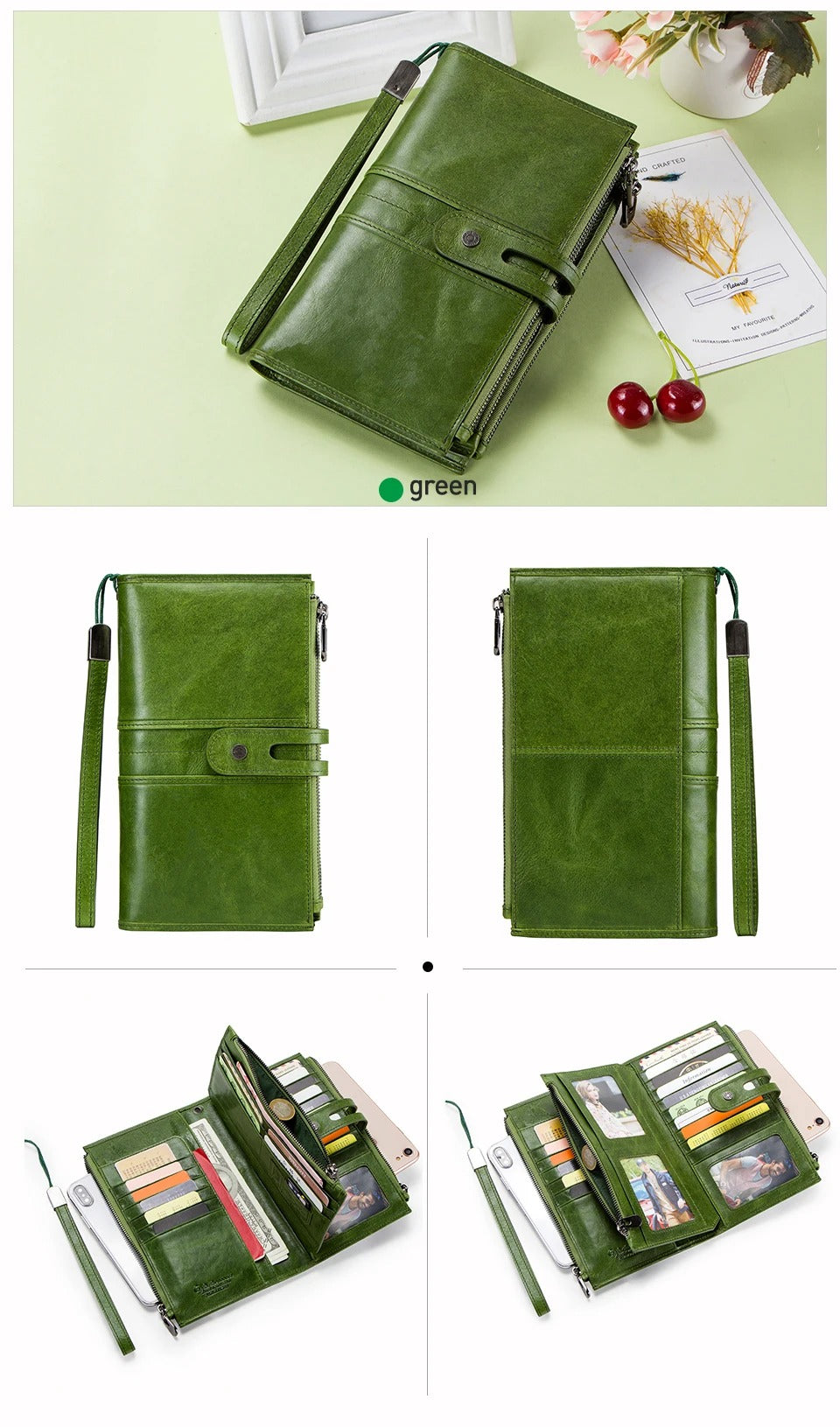 Genuine Leather Wallet - Fits in Cell Phone & Passport
