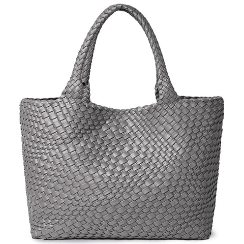 Woven Tote Bag Womens Purse Vegan Leather Shoulder Handbags - Fashion Summer Beach Tote Bags - Large Travel Totes