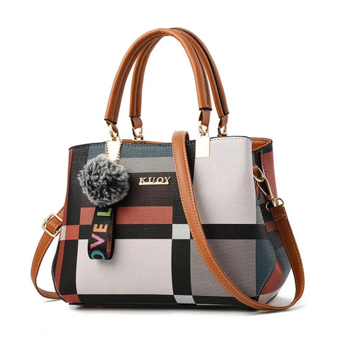 Top Handle Handbag - Tote Bag with Fluffy Bag Charm