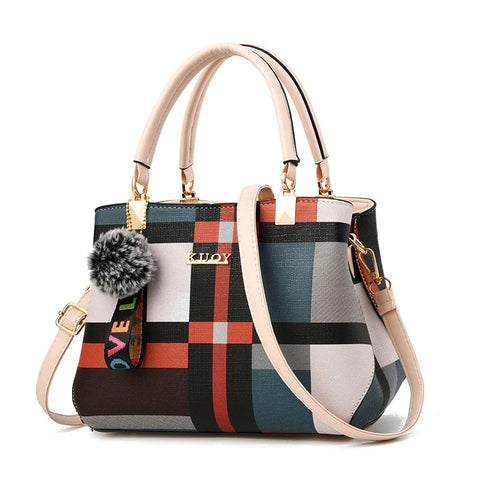 Top Handle Handbag - Tote Bag with Fluffy Bag Charm