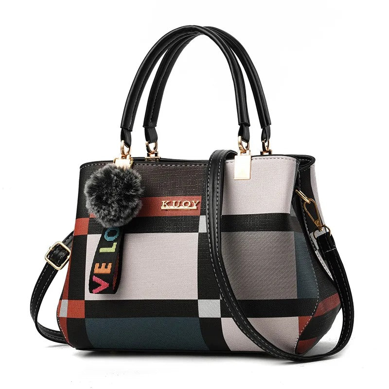 Top Handle Handbag - Tote Bag with Fluffy Bag Charm